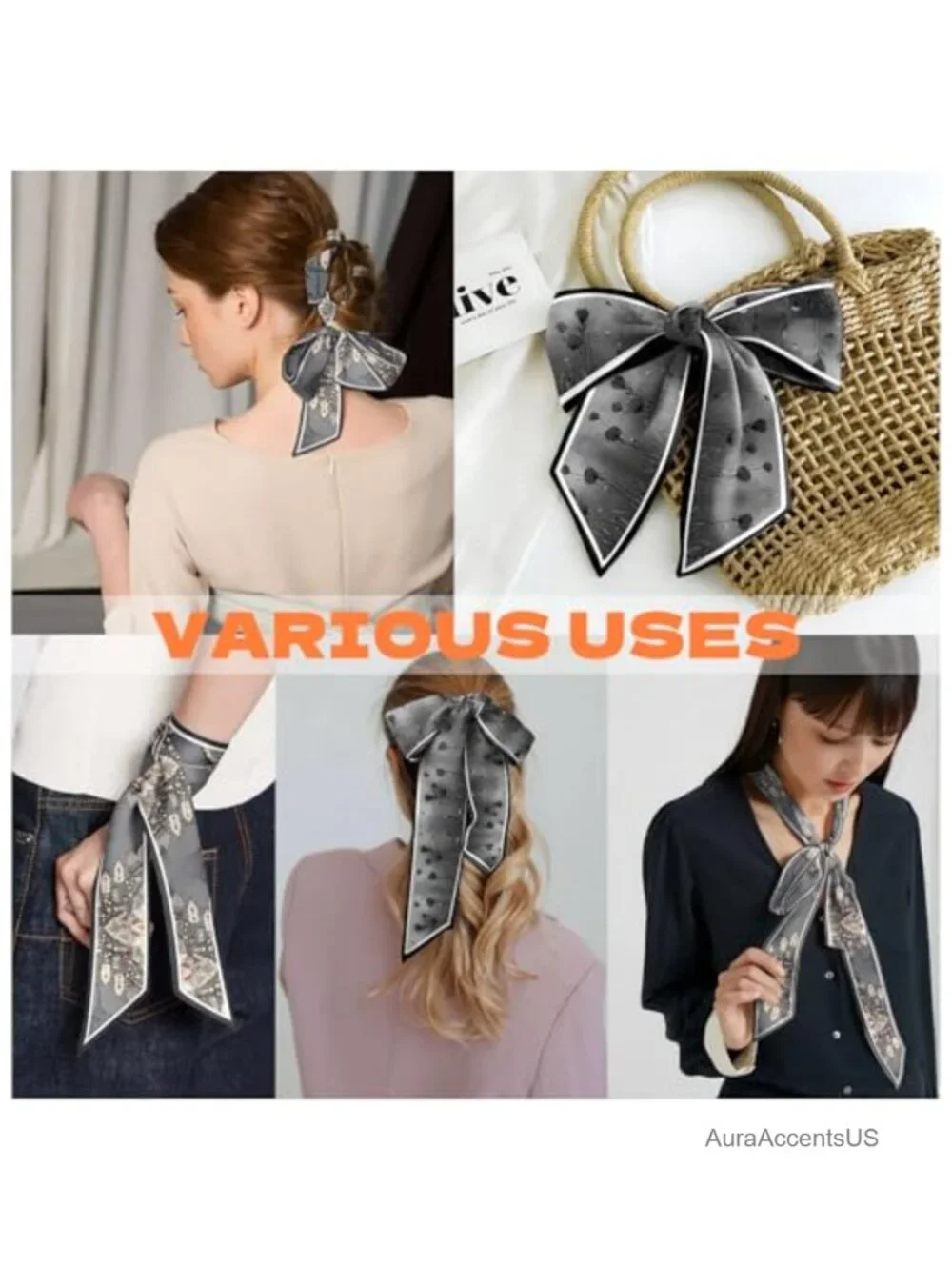 2 Pack Silk Feeling Satin Scarf for Hair Neck Handbag Decoration